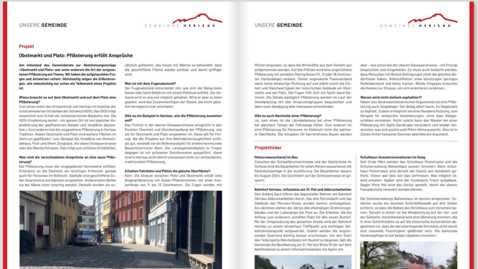 Screenshot Onlineausgabe «Unsere Gemeinde», welche aktuell im Magazin «de Herisauer» integriert ist.